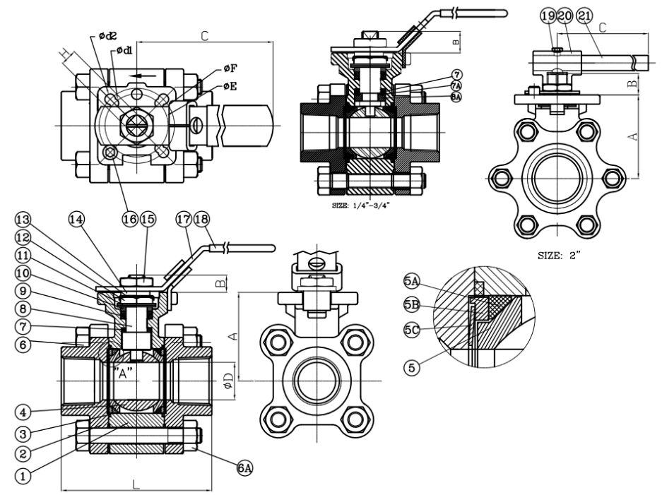 Metal Seated Stainless Steel Ball Valve Dimensions